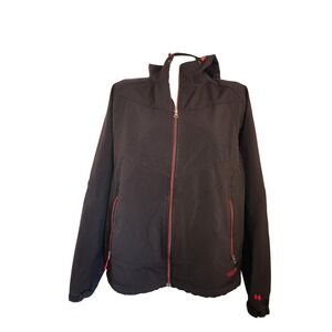 Double Diamond Mens Black Softshell Fleece Lined Hooded Jacket Large RN 100935
